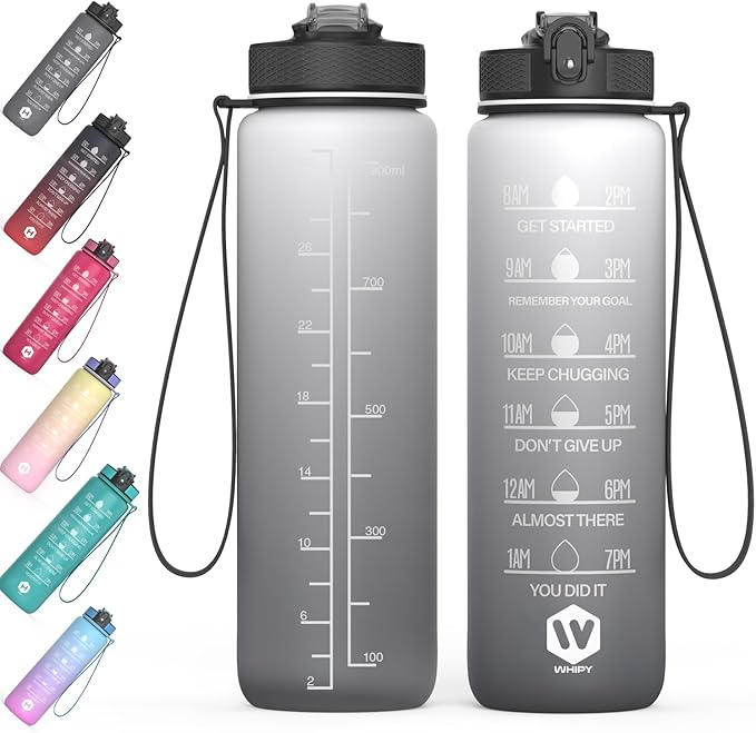 32 oz Water Bottle with Time Marker- Leak-Proof & BPA Free Reusable Gym Water Bottle - Easy to Carry Motivational Water Bottle for Fitness, Sports, Outdoor, Cycling, School (Day & Night)