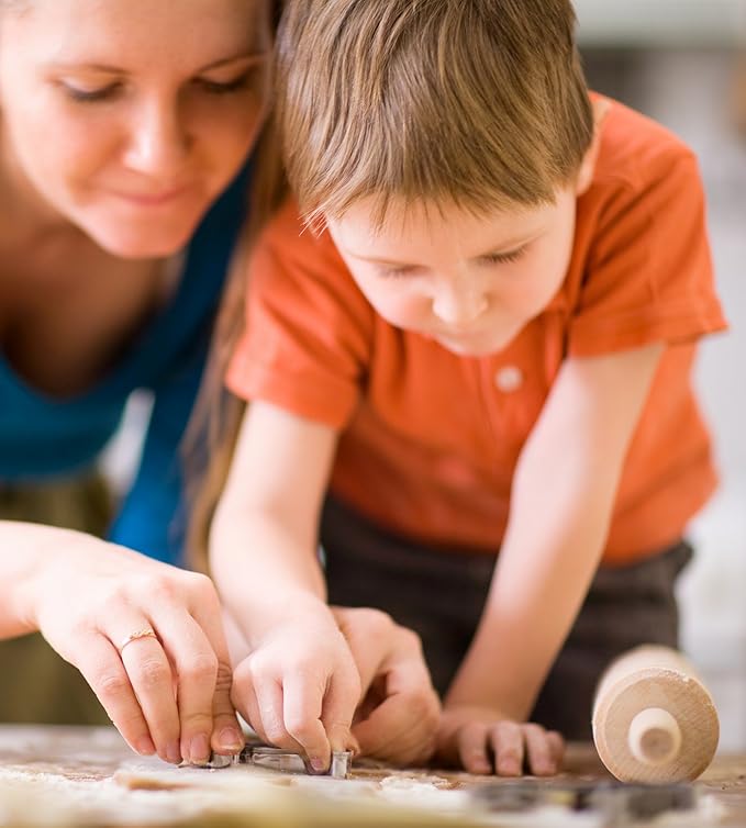 Boxiki Kitchen 24 PCS Kids Baking Set Includes 1 Muffin Pan, 6 Silicone Cupcake Liners, 10 Cookie Cutters, Spatula, Egg Whisk, Mini Measuring Cup and 4 Measuring Spoons.