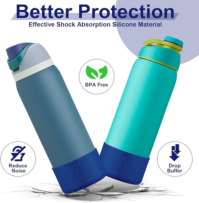 2PCS Silicone Water Bottle Boot for Owala 24oz 32oz 40oz, Anti-Slip Protective Sleeve Bottom Bumper Protector for FreeSip, Twist, and Flip Stainless Steel Water Bottles