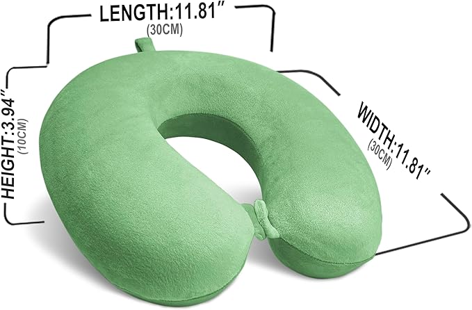 Neck Pillow for Airplane Travel, 100% Pure Memory Foam Travel Neck Pillow for Sleeping & Travel Essentials for Neck Rest, Green, Pack with Box