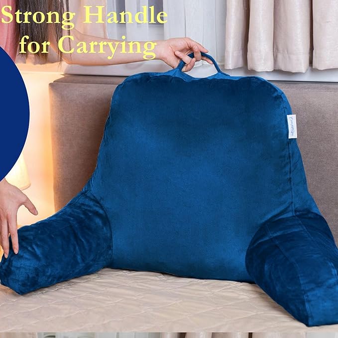 ComfortSpa Reading Pillow Replacement Cover for 19 inch Back Rest Pillow, Polyester Velour Machine Wash and Dry (Navy Blue)