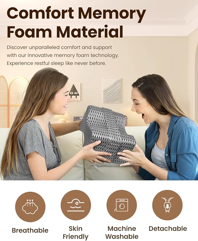 Knee Pillow for Side Sleepers - Memory Foam Leg Pillow for Side Sleeping with Strap, Leg Elevation Pillow for Relief Twisted Spine, Sciatica, Joint, Hip, Surgery Pain (Grey)