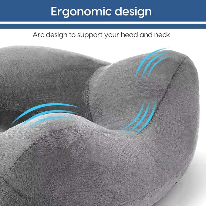 Inflatable Travel Pillow for Airplane Inflatable Neck Pillow for Traveling with Soft Velvet Washable Cover for Sleeping, Airplane,Train, Car, Office, Contoured Eye Masks, Earplugs