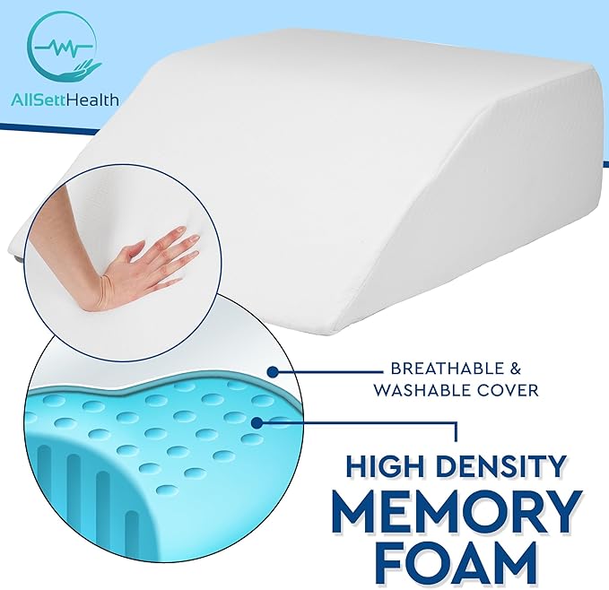 Leg Elevation Pillow for Sleeping - Wedge Pillows for After Surgery | Memory Foam Wedge Pillow for Legs | Relieves Foot and Ankle Injury, Leg, Hip, and Knee Pain, Improves Blood Circulation, 8 Inch