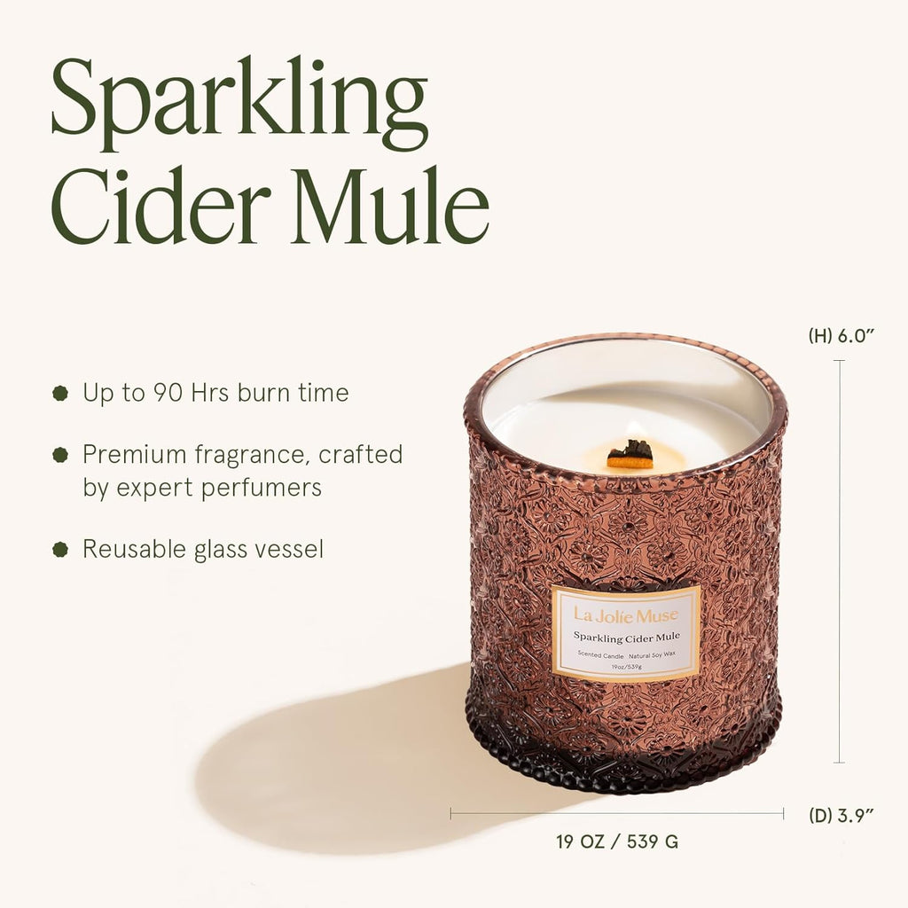 LA JOLIE MUSE Fall Candle | Sparkling Cider Mule Candle – Apple Cider, Orange & Amber | 19 oz Wooden Wick | Clean Burn & Vibrant Scent | Fun Gift for Hosts & Fall Tablescapes