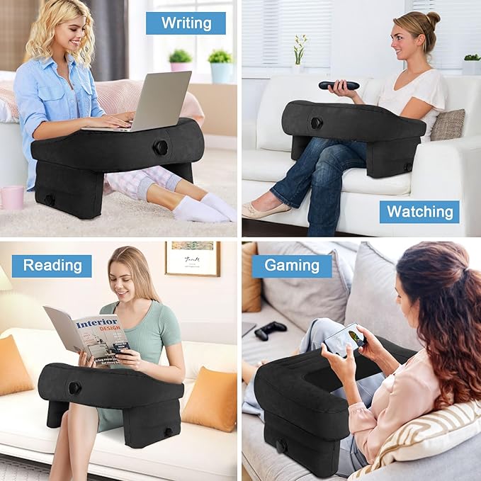 cjc Reading Pillow for Gaming, Memory Foam Gaming Pillow for Lap with Coaster, Hight Adjustable Lap Desk Pillow for Reading, Working, Crocheting or Sitting in Bed Floor Sofa (Black)