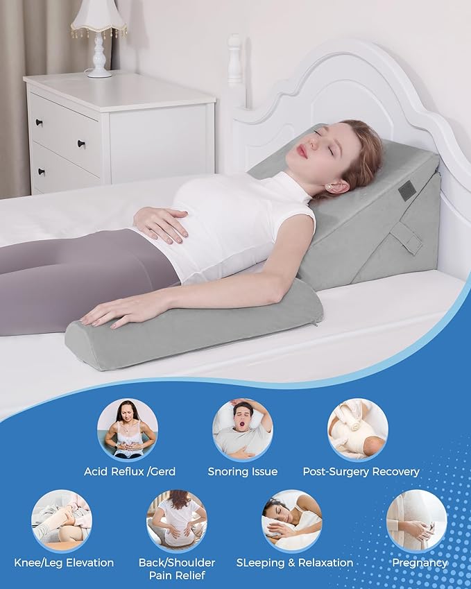 3Pcs Orthopedic Bed Wedge Pillow Set,Memory Foam Wedge Pillow Post Surgery for Back, Leg and Knee Support, Adjustable 9&12 Inch Folding Triangle Pillow for Sleeping, Acid Reflux