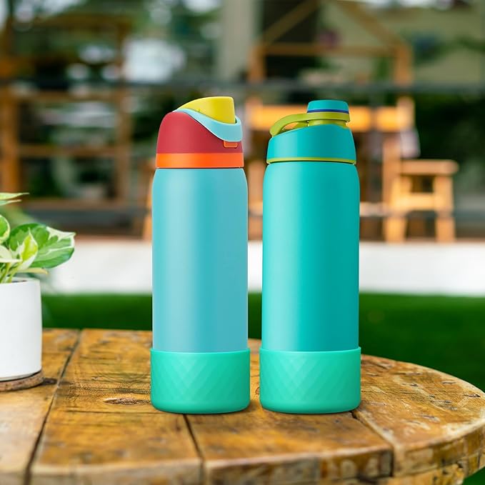 2PCS Silicone Water Bottle Boot for Owala 24oz 32oz 40oz, Anti-Slip Protective Sleeve Bottom Bumper Protector for FreeSip, Twist, and Flip Stainless Steel Water Bottles