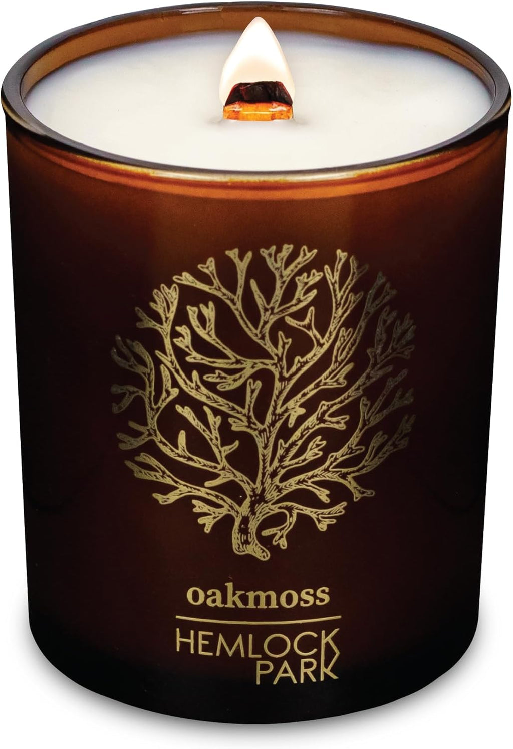 Hemlock Park Wood Wick Candle Handcrafted with Natural Coconut Wax and Essential Oils (Amber & Gold 7.2 oz, Oakmoss)