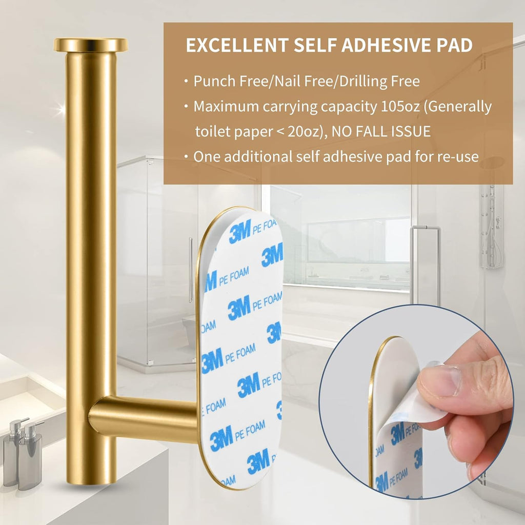 Toilet Paper Holder,Gold,Wall Mount, Upgraded Adhesive Toilet Roll Holder,no Drilling,Bathroom/Rv/Washroom,SUS 304 Stainless Steel,Rustproof (Gold, 2 Pieces)