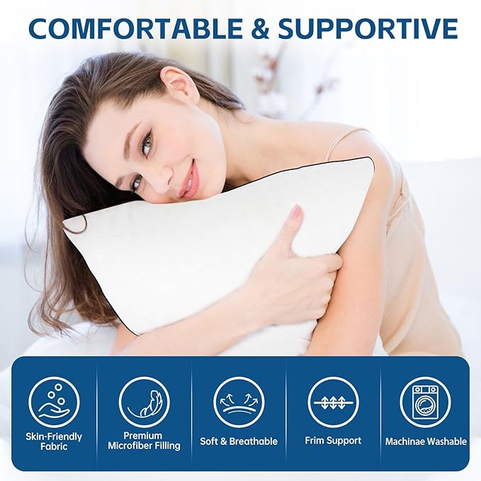 Wansimoo Bed Pillows for Sleeping Queen Size Set of 4,Comfortable Hotel Cooling Pillows 4 Pack, Soft & Support Pillows for Back, Stomach or Side Sleepers