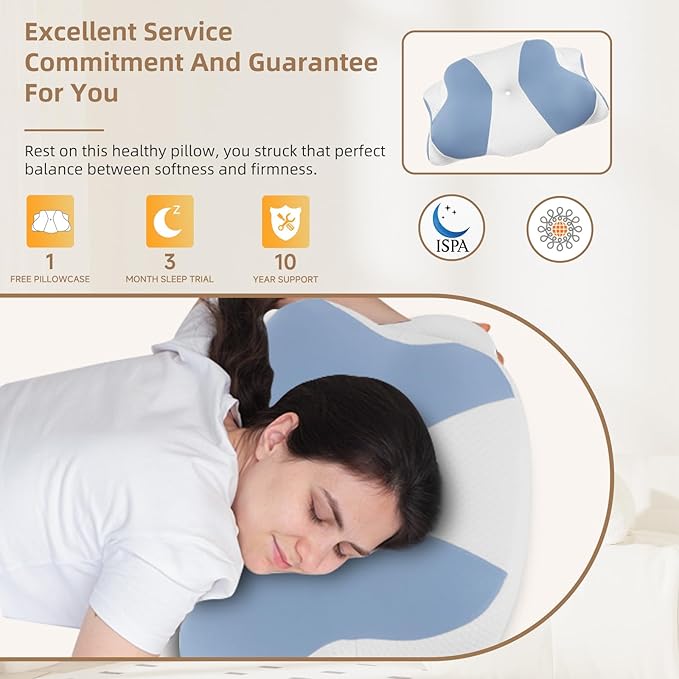 2024 Ergonomic Memory Foam Cervical Pillow-Neck and Shoulder Support, Hollow Design for Neck Pain Relief and Orthopedic Comfort,Adjustable for Side,Back,Stomach Sleepers, Queen Size with a Pillowcase