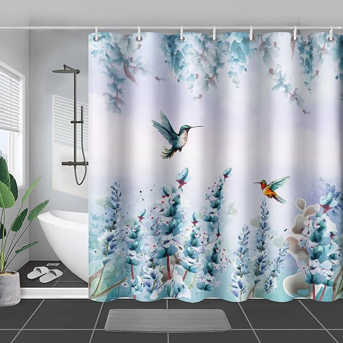 AILONEN Waterproof Floral Shower Curtain for Bathroom,Blue Botanical Wisteria Lavender Flowers Shower Curtain,Watercolor Floral Decor Bathroom Polyester with Grommets and Hooks 72" W*78" H