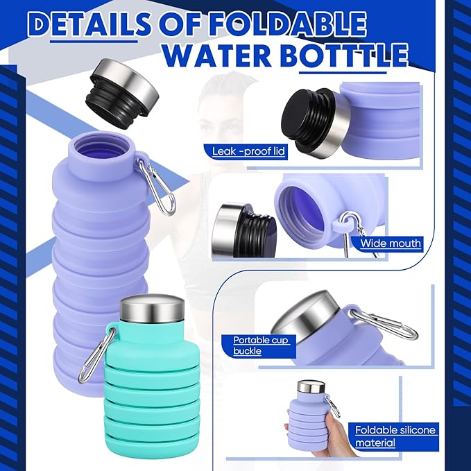 17oz Collapsible Water Bottles for Travel 500ml Reusable Foldable Silicone Water Bottle with Portable Buckle Silicone for Camping Hiking Sport