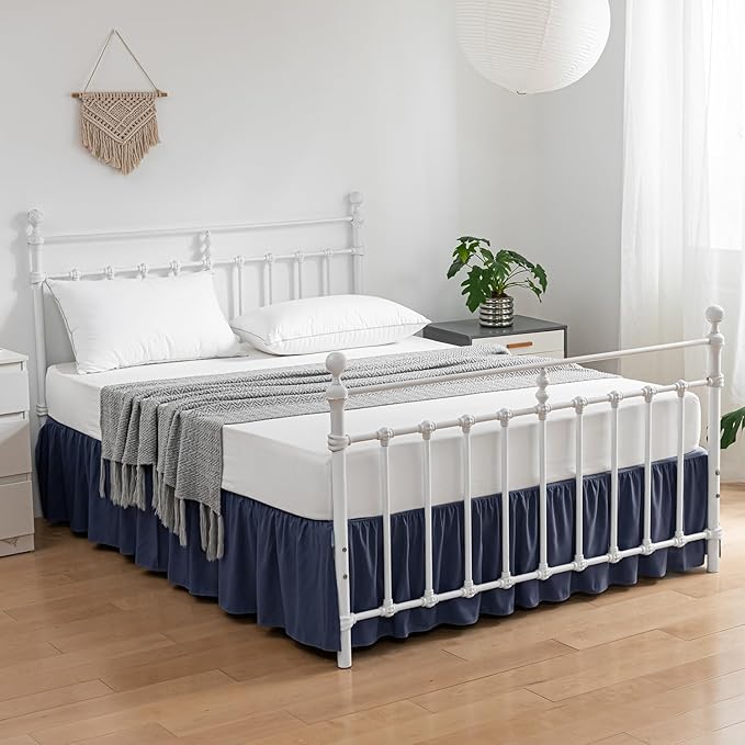 Twin Size Bed Skirt Ruffled Bed Skirt with Split Corners, 18 Inch Drop Dust Ruffle Bed Skirt with Platform, Blue (Twin - 18" Drop)