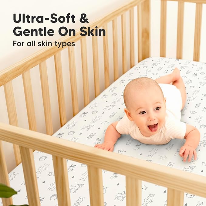 2-Pack Waterproof Crib Sheets for Boys, Girls - Viscose Derived from Bamboo Crib Sheets Neutral, Crib Mattress Protector Sheet, Soft Toddler Bed Sheets, Fitted Baby Crib Sheets Girl, Boy (Woodland)