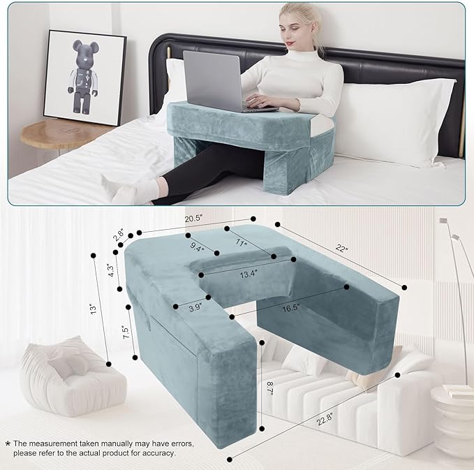 Soft Reading Pillow for Gaming,Arm Rest Lap Desk Pillow,Bed Rest Pillow for Adults Reading,Working,Crocheting,Playing Steam Deck Switch or Sitting in Floor Sofa,Two Side Pockets & Anti-Slip Strip