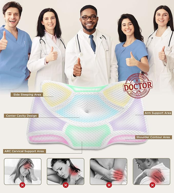 Osteo Cervical Pillow for Neck Pain Relief, Hollow Design Odorless Memory Foam Pillows with Cooling Case, Adjustable Orthopedic Bed Pillow for Sleeping, Contour Support for Side Back Stomach Sleepers