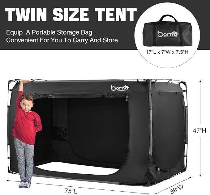 Borna Bed Tent Bed Canopy Twin Size, Portable Sleeping Tents Dream Tents Indoor for Kids and Adult, Breathable 70% Blackout Big Space on Bed with Three Doors (Mattress Not Included)