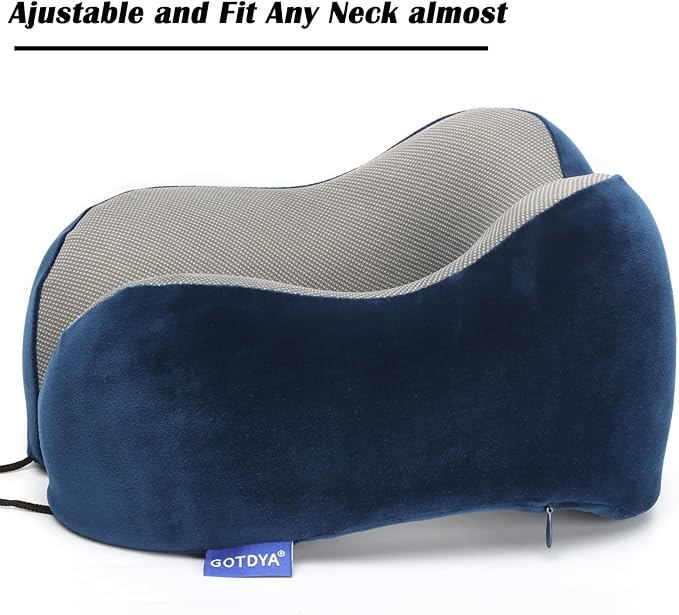 GOTDYA Travel Pillow,Travel Neck Pillows for Sleeping,100% Pure Memory Foam Soft Comfort & Support Pillow for Airplane/Car/Office&Home Rest Use-Blue