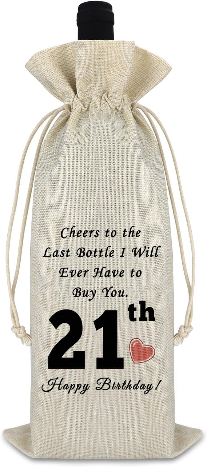 21th Birthday Gift Happy 21st Birthday Gift Wine Gift Bag Birthday Gift for Boys Girls Funny Wine Bag Gift for Friends Sister Daughter Birthday Party Decors Drawstring Wine Wrap Bag Turning 21 Gift