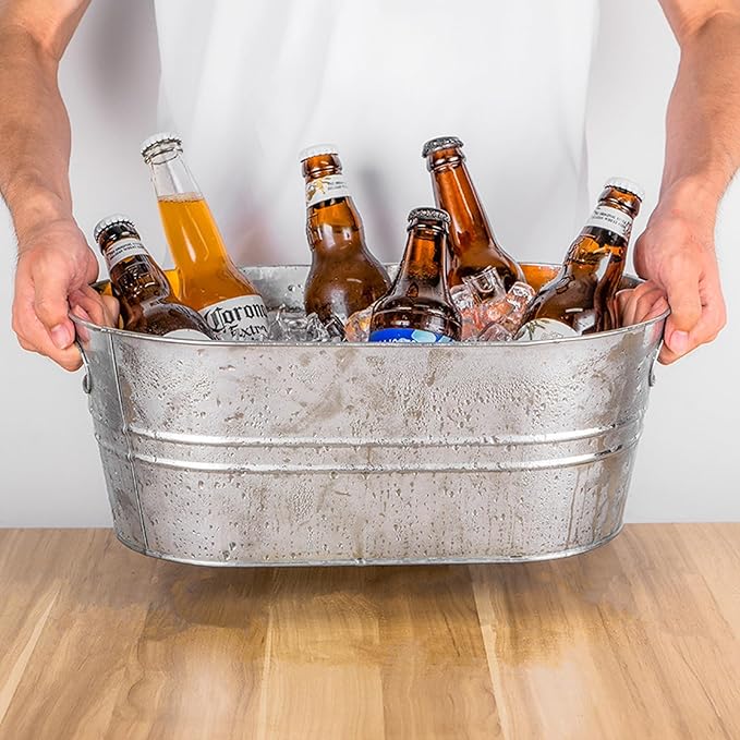 4 Pcs 4 Gallon Ice Bucket Large Metal Drink Buckets Galvanized Tub galvanized steel tub Cold Drink Beverage Tubs for Christmas Bar for Beer Wine Cooler(Silver)
