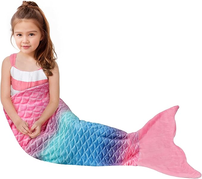Catalonia Toddlers Mermaid Tail Blanket, Super Soft Plush Flannel Sleeping Snuggle Blanket for Kids, Mermaid Gifts for Girls 4-6, Rainbow Ombre