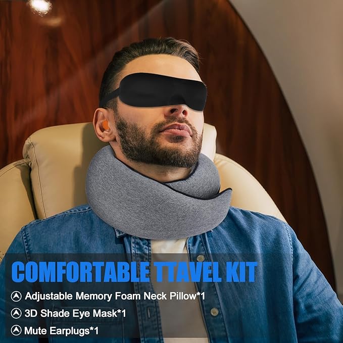 Neck Pillow for Traveling, Soft Airplane Neck Pillow, Memory Foam Travel Neck Pillow, 2024 New Neck Support Travel Pillow for Long Flight, Adjustable Full Surrounding Stowable U-Shaped