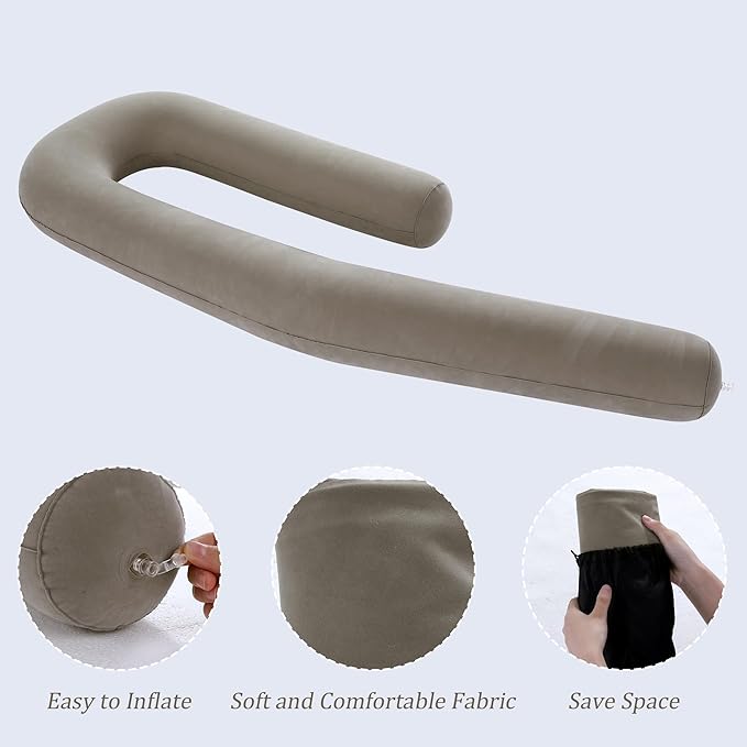 MABOZOO Large Inflatable Body Pillow for Travel,Travel Body Pillow 50 x 19 Inches with Drawstring Bag & Pump for Easy Packing,Convenient for Airplane, Car,Train & Office Nap