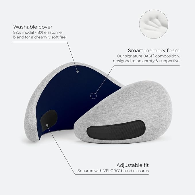 Ostrichpillow Go Neck Pillow - Premium Memory Foam Travel Pillow, 360º Ergonomic Design, Asymmetrical Sides, Travel Bag Included, Washable Modal Cover