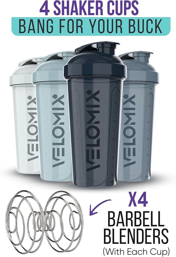 '-4 PACK- 28 oz Shaker Cups for Protein Shakes - 4x Wire Whisk | Leak Proof Protein Shaker Bottles for Protein Mixes | Protein Shaker Bottle Pack | Mixer for Protein Shakes
