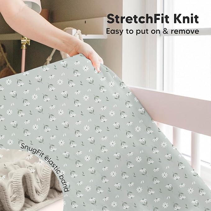 2-Pack Crib Sheets for Boys,Girls - Viscose Derived from Bamboo Fitted Crib Sheet, Organic Baby Crib Sheets, Crib Mattress Sheet,Toddler Bed Sheets,Baby Sheets for Crib Fitted Sheets(Daisies)