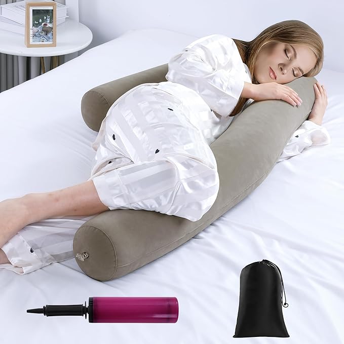 MABOZOO Large Inflatable Body Pillow for Travel,Travel Body Pillow 50 x 19 Inches with Drawstring Bag & Pump for Easy Packing,Convenient for Airplane, Car,Train & Office Nap