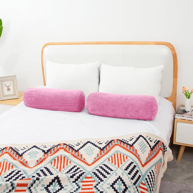 Body Pillow, Memory Foam Body Pillows for Adults Sleeping, Decorative Bolster Pillow for Bed & Couch, Long Cylinder Tube Round Pillow, 24x7.87 Inches, Set of 2 (Purple)