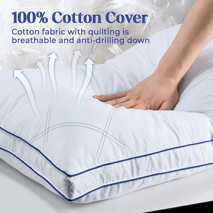 puredown Feather Down Pillows Set of 2, Luxury Goose Feather Pillow for Sleeping, Organic Cotton Cover Hotel Collection Bed Pillows (Queen)