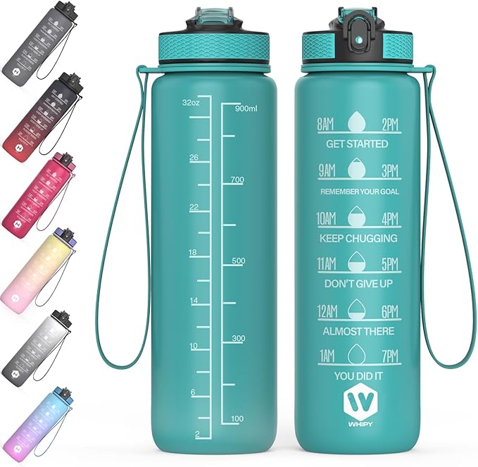 32 oz Water Bottle with Time Marker- Leak-Proof & BPA Free Reusable Gym Water Bottle - Easy to Carry Motivational Water Bottle for Fitness, Sports, Outdoor, Cycling, School (Light Green)