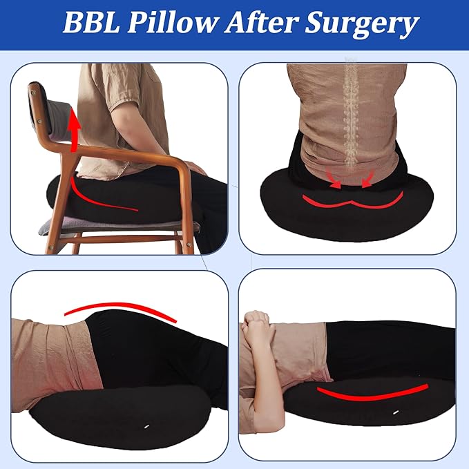 BBL Pillow After Surgery for Butt Sleeping, Brazilian Butt Lift Pillow Post Surgery Recovery for Sitting Sleeping Driving Donut Pillow for Woman Lumbar Back Cushion Seat Foam (Black Dot)