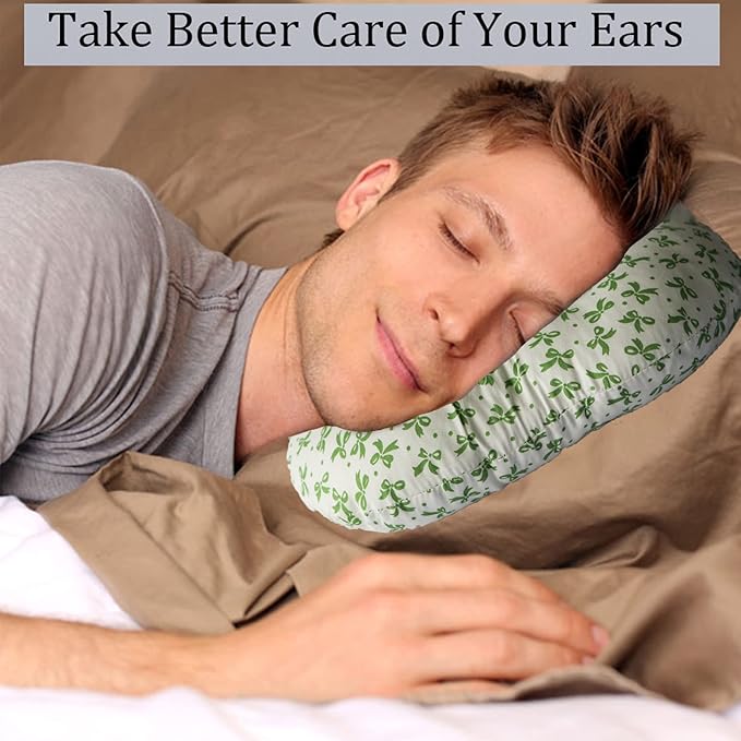 Ear Piercing Pillow for Side Sleepers, Pillow with an Ear Hole for CNH and Ear Pain Ear Inflammation Pressure Sores, O-Shaped Side Sleeping Pillow, Ear Guard Pillow(Green Flower)