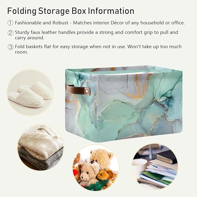 Green Tie Dye Storage Basket Fabric Storage Bin Laundry Baskets Marble Turquoise Foldable Storage Boxes Organizer Bag for Baby Cloth Dog Toy Book Storage Cubes Shelf Closet Basket 16×12×8 Inches