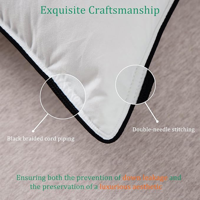 Luxury White Goose Down Pillows Queen Size - 750 Fill Power - 500 Thread Count 100% Cotton Shell - Soft and Support Down Bed Pillow for Back, Side, Stomach Sleepers - Pack of 2 (20 x 28”)