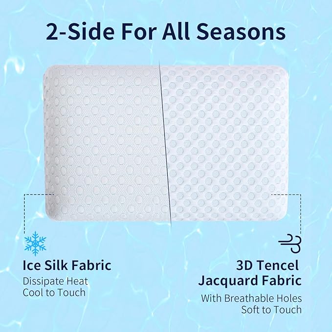 Ultra Thin Pillow 2.25" Stomach Sleeping, Gel Memory Foam Flat Pillow for Stomach and Back Sleepers, Slim Design Memory Foam Pillow with Two-Sided (CertiPUR-US, Standard Size)