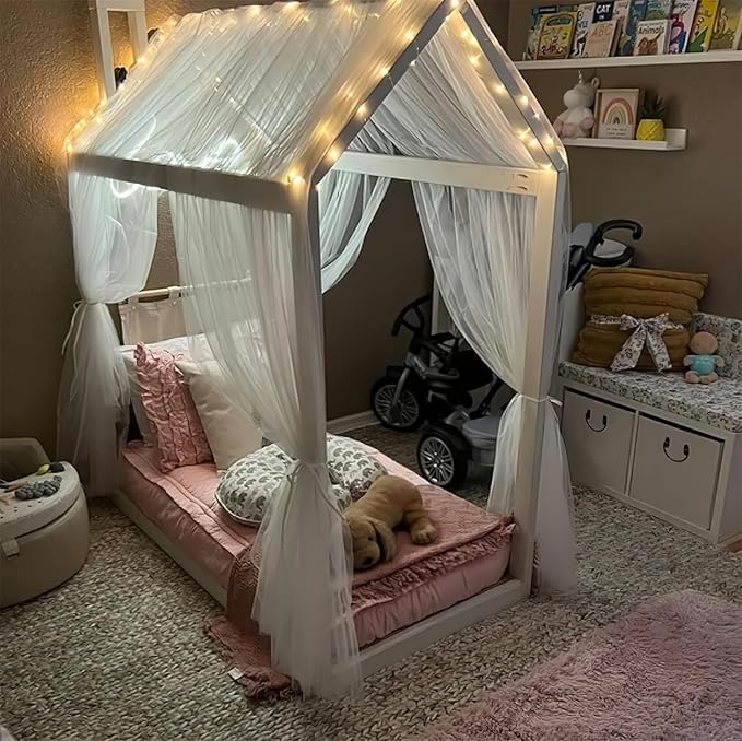 Bed Canopy for Girls 2pcs King Canopy Bed Curtains 30*228in White Tulle Canopy Bed Scarf for Queen & Full Bed,Sheer Bed Drapes,Twin Girls Canopy Bed Decor for Baby Crib,Kid Adult Beds（Not With Frame）