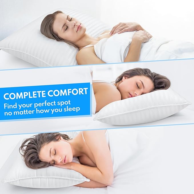 Standard Size Bed Pillows Set of 2 - Premium Down Alternative Cooling Pillows for Side, Back, and Stomach Sleepers Hotel Quality Fluffy Soft Microfiber Fill Breathable Skin-Friendly