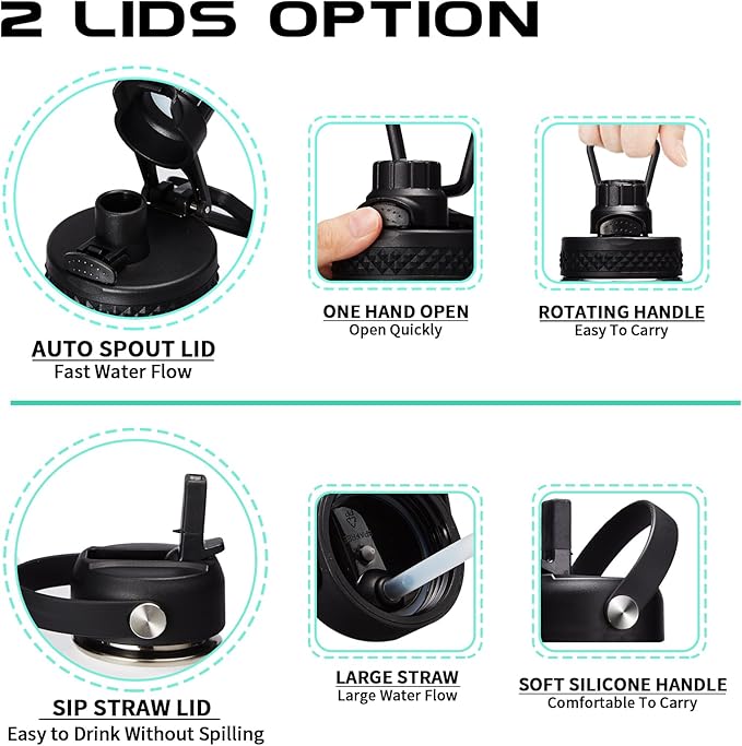 40OZ Water Bottle Stainless Steel - Cold-48H & Hot-24H Vacuum Insulated Water Bottle with Straw & Chug Lid, Strap Carrying Pouch, Paracord Handle & Flask Boot, Thermo Hydro Bottle for Hiking Cycling