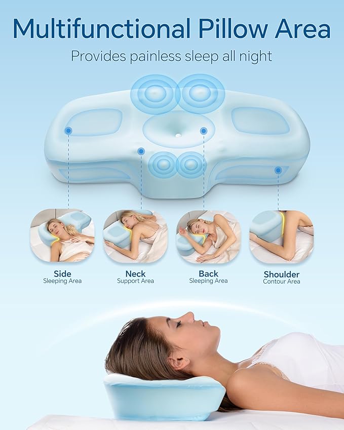 MASTERY MART Adjustable Memory Foam Pillow for Neck Pain Relief, Cooling Cervical Pillow, Thin Orthopedic Bed Pillow for Side Back Stomach Sleeper - 63x40cm