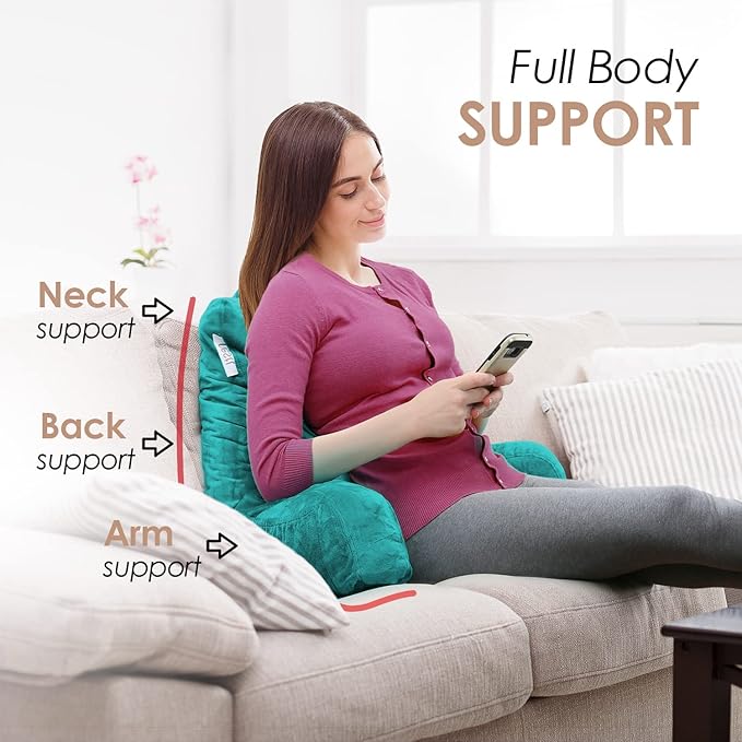 Nestl Reading Pillow for Kids, Small Bed Pillow, Back Pillow for Sitting in Bed, Memory Foam Chair Pillow, Reading & Bed Rest Pillows, Teal Back Pillow for Bed, Arm Pillow with Pockets