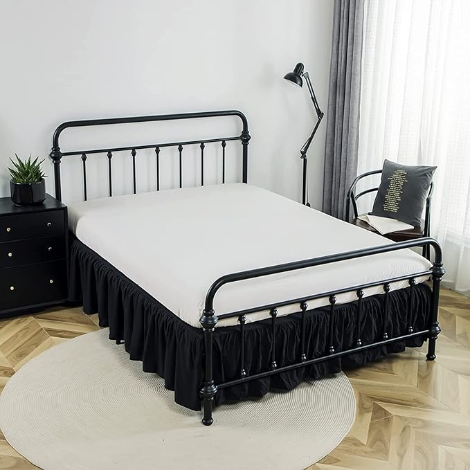 King Size Bed Skirt, 18'' Drop, Microfiber, Black