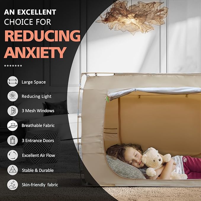 Bed Tent Bed Canopy Bunk Twin Size Tents for Adult and Kids- Portable Dream Tent Indoor Sleeping Tents 70% Blackout with 3 Doors Breathable Big Space Tents