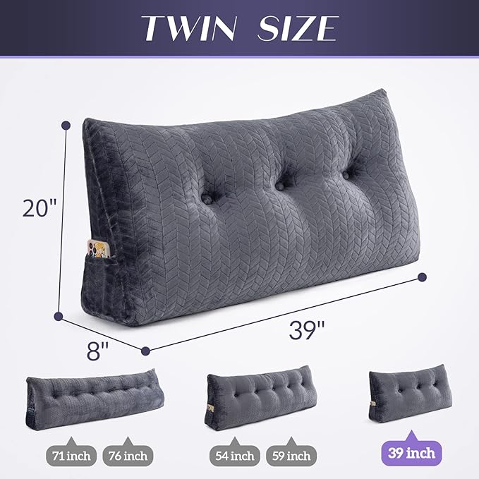 Triangular Wedge Headboard Pillow Large Bolster Bed Rest Reading Pillow Backrest Positioning Support Bolster Cushion with Removable Cover