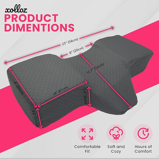 Pillow for Eyelash Extensions - Curved Memory Foam Lash Bed Pillow with Neck and Back Support, Perfect Pillow for Eyelash Extensions, Two Pockets for Tools On The Sides of Pillow (Gray)